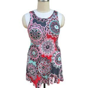 Bishuige - Women's L Dress Sleeveless 60's Mandala Retro Print